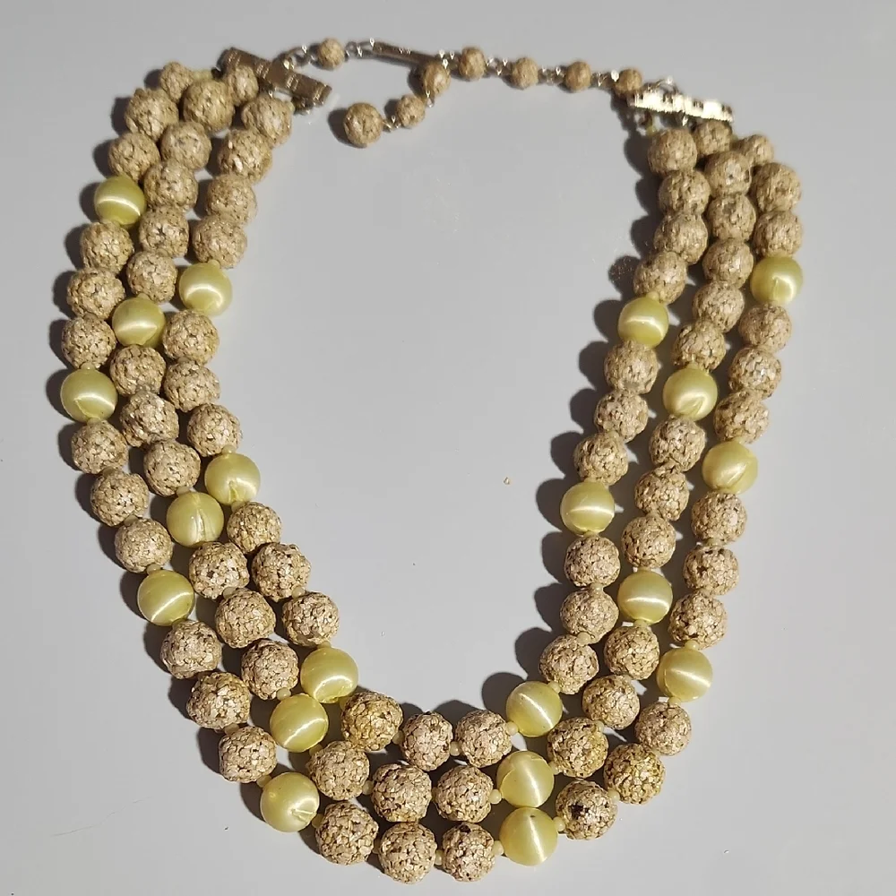 Vintage 1970s Japan Signed Satin Ball Bead Multi Strand Adjustable Necklace